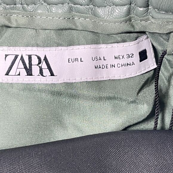 Zara Pants Womens Large Green Faux Leather Elastic Waist Straight Leg - Picture 7 of 15
